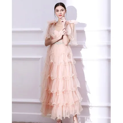 

cake ruffled bowtie shoulder fairy fancy long dress gown Medieval Victorian Ball stage performance total length 135cm