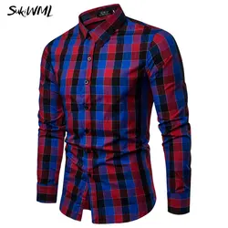 SUKIWML плед Мужская рубашка 2018 новый бренд Для мужчин Мужская классическая рубашка одежда с длинным рукавом Повседневное осень хлопковая