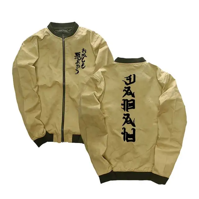 Drop shipping Evil Kanji jackets men kanji print coats Stand Collar