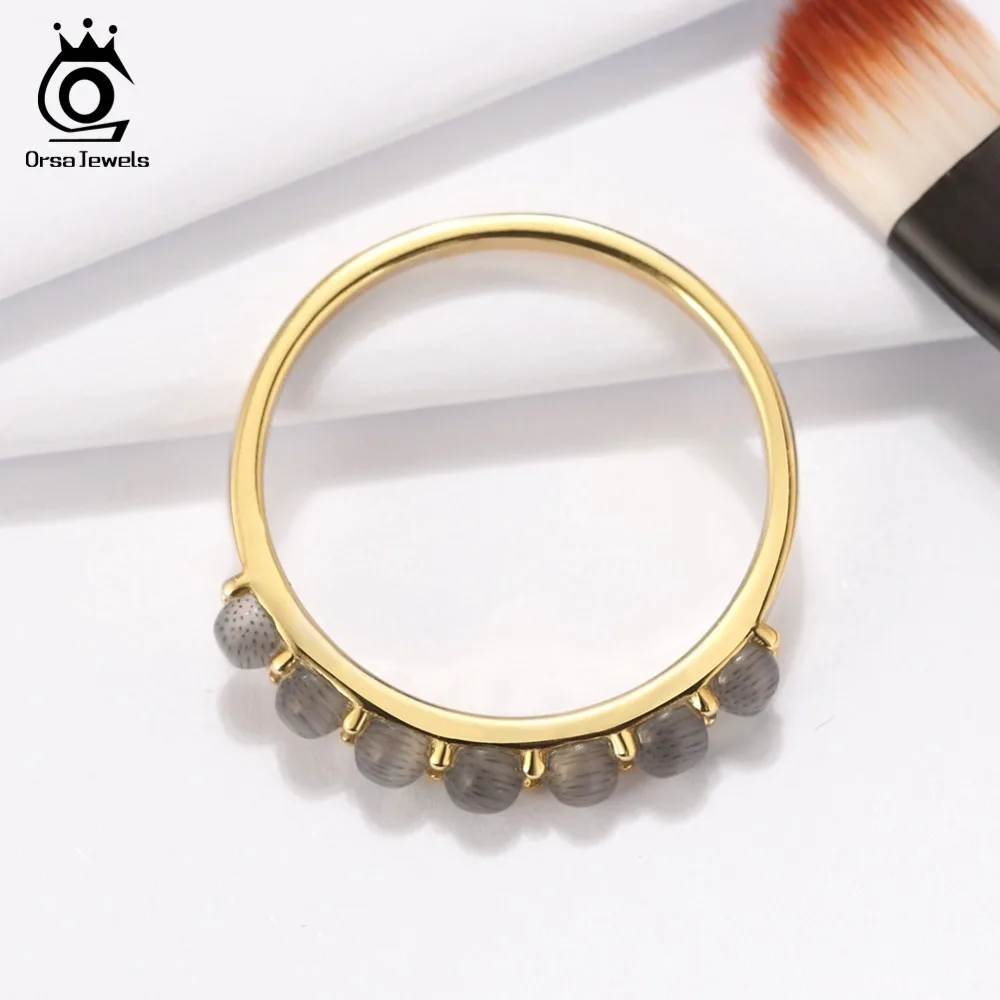 ORSA JEWELS Authentic 925 Sterling Silver Rings For Female Top Quality Cat's Eye Stone Wedding Band Fashion Women Jewelry SR68-G