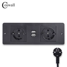 COSWALL, двойная розетка стандарта ЕС, 2 порта usb для зарядки, кухонная настольная розетка, мебель, распределительные блоки питания