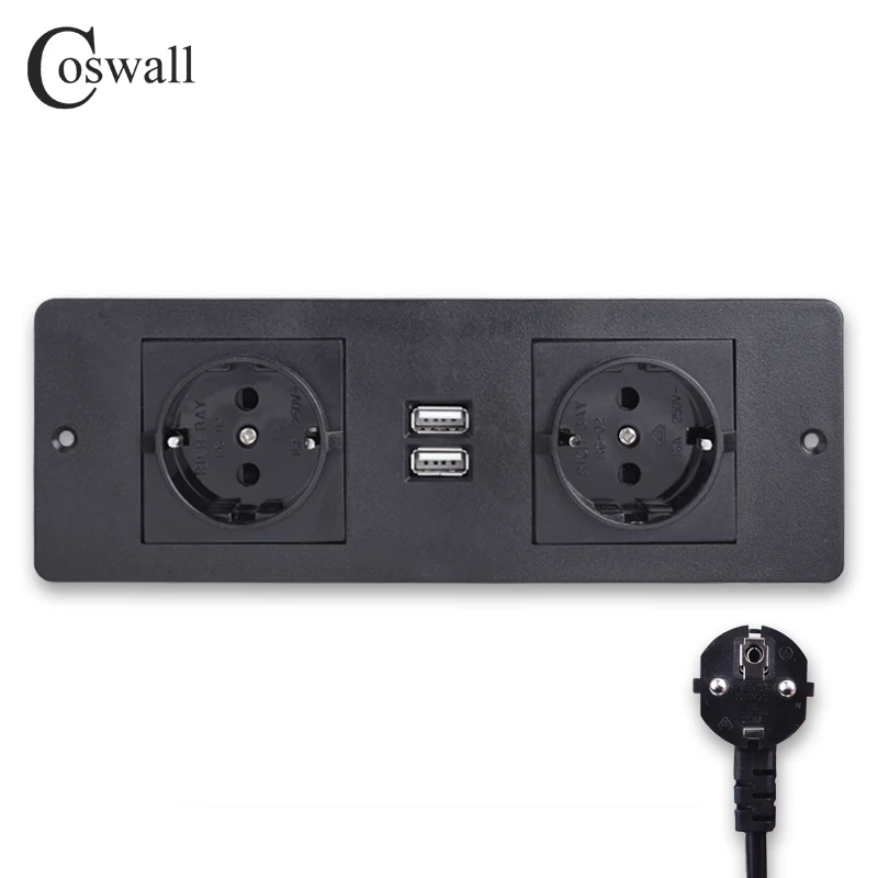 

COSWALL Double EU Standard Power Outlet 2 USB Charging Port Kitchen Table Desktop Socket Furniture Power Distribution Units