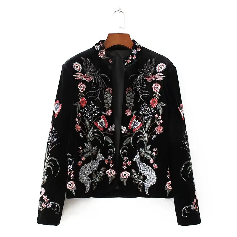 Brieuces new embroidery jacket women flower velvet coats vintage Brieuces new embroidery jacket women flower velvet coats vintage