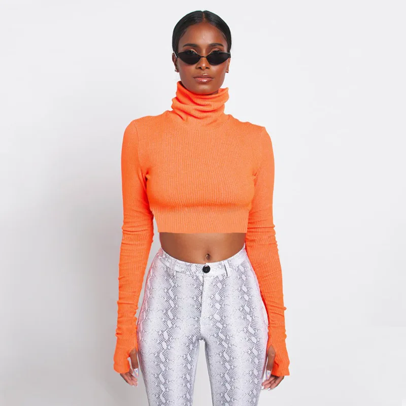 Women Crop Tops long Sleeve Turtleneck