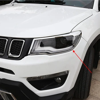 

Car Styling ABS Chrome Headlight Cover Front Light Lamp Strip Trims Decoration 2Pcs For Jeep Compass Second Generation 2017 2018