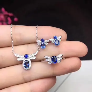 

Natural Sapphire Set 925 sterling silver Birthday gift for dinner A hundred style
