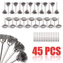 45 шт. проволочная щетка, колесо, чашка, стальная проволока, щетка, набор для питания, вращающиеся полировочные инструменты