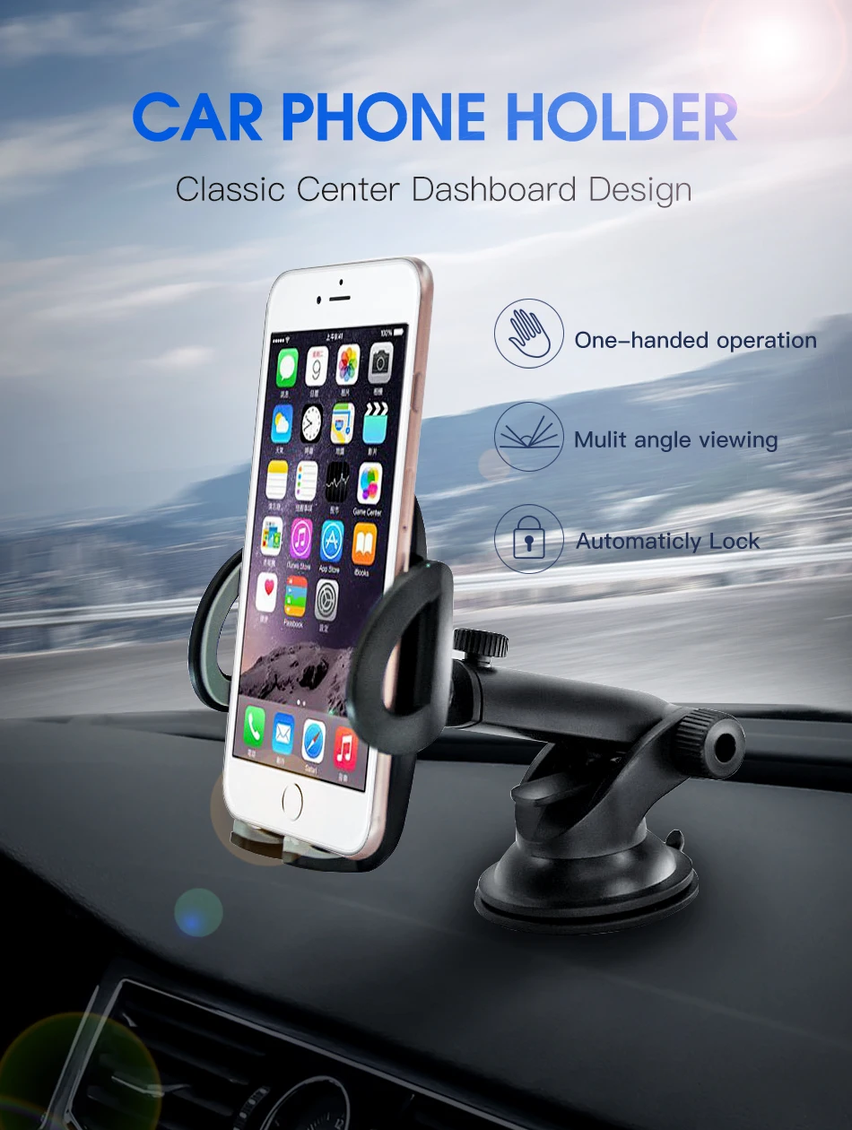 !ACCEZZ Adjustable Car Phone Holder Support Bracket Universal 4.0-6.0 inch Phone 360 Degree Rotating Glass Center Control Stand (1)