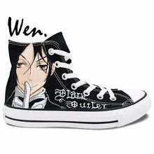 Wen Design Anime Black Butler Sabastian Ciel Hand Painted Canvas Shoes Customized Man Woman High Top Outdoor Recreation Sneakers