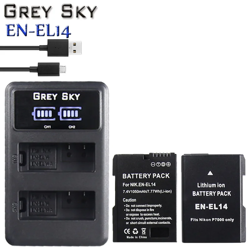 

2pcs 7.4v 1050mah EN-EL14 EN EL14 EN-EL14a Camera Battery Pack + LCD USB Charger for Nikon D3100 D3200 D5300 D5100 D5200