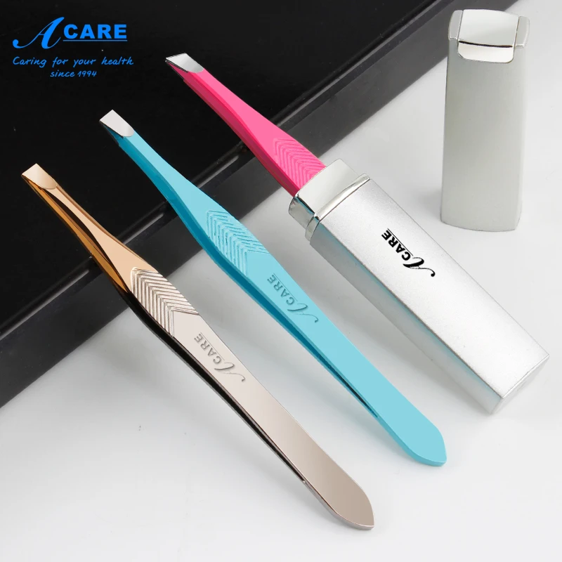 

ACARE Eyebrow Tweezers Professional Beauty Slanted Flat Tip Puller Stainless Steel Eye Brow Clips Hair Removal Makeup Tool