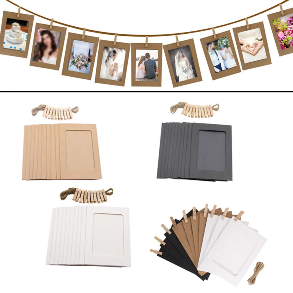10Pcs cornice per foto in carta Kraft fai-da-te 5-7 pollici foto da parete appese cornice per foto carta Kraft con clip e corda puntelli per cabine fotografiche - immagine 2