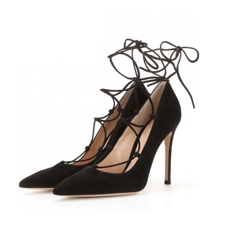 

Fashion Cross-tied Women High Heel Pumps Pointed Toe Thin Heels Shoes Sexy Black Shallow Spring Office Shoes