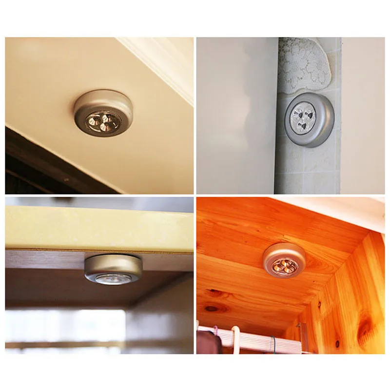 

2017 3 LED Wall Light Kitchen Cabinet Closet Lighting Sticker Tap Touch Lamp Lamps f83032