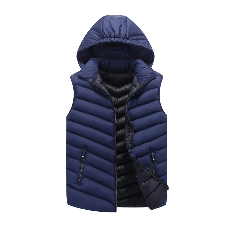 

classic waistcoat men's quilt padding vest with detachable hood casual sleeveless jacket