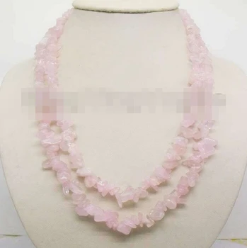 

3212 Natural Pink Baroque crystal chips Chain Alloy 2-strand necklace