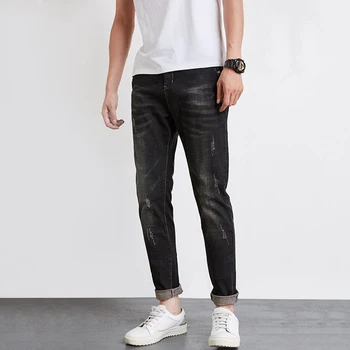

Jeans Men 2019 NewMen's Slim pants Men's Black Hole jeans Diagonal Stretch Slim pants More Size 28-34 36