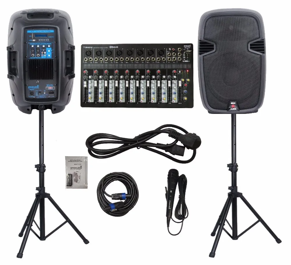 STARAUDIO Dual PA DJ 12 Inch 2000W Party KTV Powered Speakers Stage Karaoke Speaker Stands 10CH 