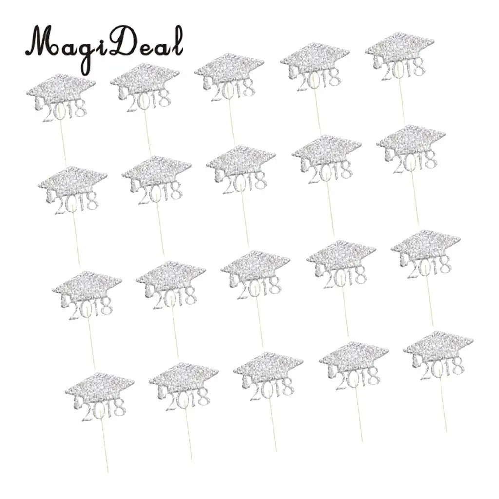 MagiDeal 20pcs 2018 Graduation Cap Cake Toppers Grad Party Cupcake Picks Decorations