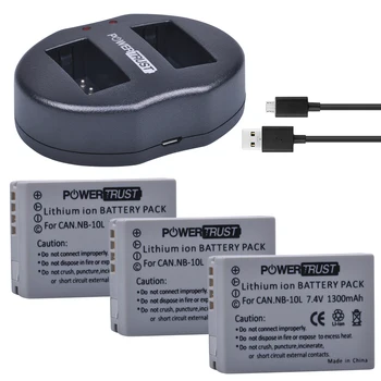 

3Pcs NB-10L NB10L NB 10L 1300mAh Camera Battery + Dual USB Charger for Canon G1X G15 G16 SX40HS SX50HS SX60HS SX40 SX50 SX60