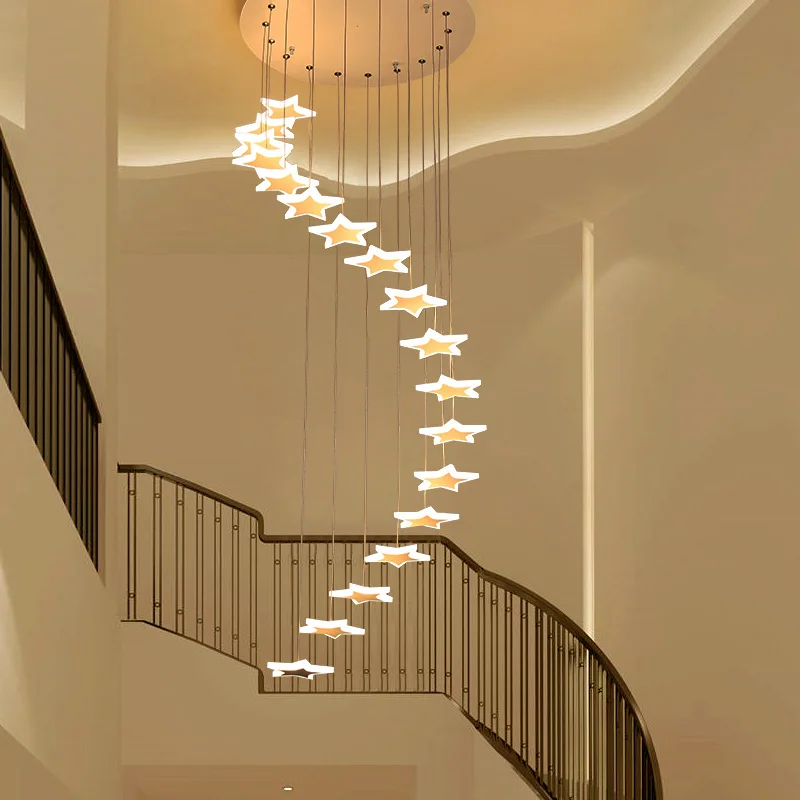 

Modern LED Pendant Lights For Stairs Rrestaurant Bar Acrylic Suspension Hanging Pentagram Deco Lighting Pendant Lamp Fixtures