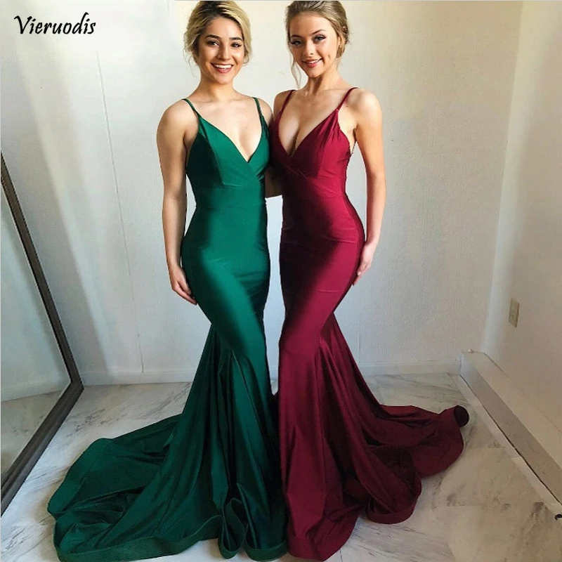 

robe longue soiree Sleeveless Mermaid vestido fiesta Spaghetti Straps Backless Burgundy Prom Dresses Long 2019 Prom Gown