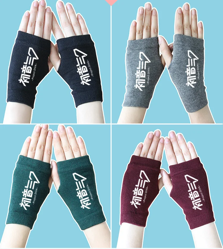 Anime Hatsune Miku Fingerless Gloves Black Rock Shooter Cotton Knitted