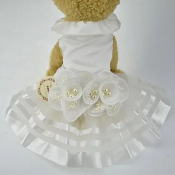 

white Pearl Flower Dog puppy luxury bow dress pet cat Tutu skirt Princess wedding Dress dog chihuahua clothes dog bride costume