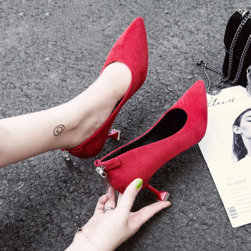 

Black Red Colors Classics Women's Shallow Office Shoes New Arrival Thin Heels 7.5cm Pointed Toe Women Pumps Fashion