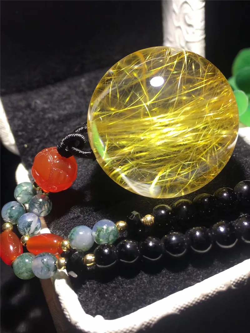 Natural Gold Rutilated Quartz Titanium Pendant (3)