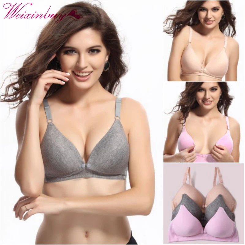 

Pregnant Nursing Maternity No Rims Front Open Buckle Free Feeding Bras 1/2 Cup Brassire