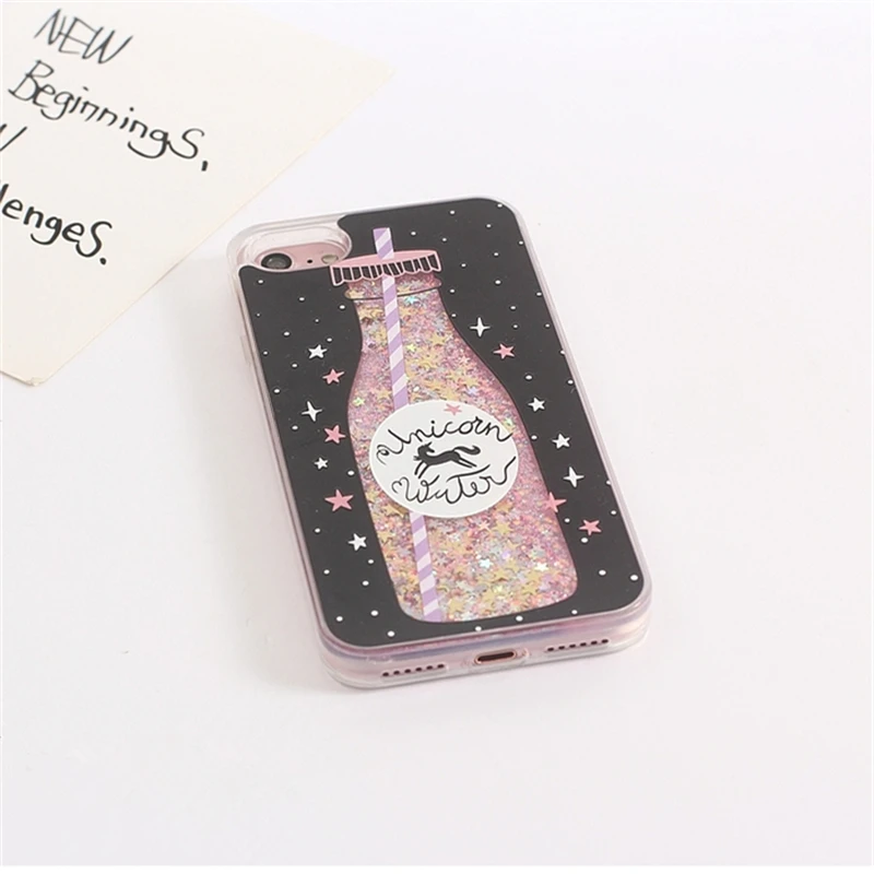 Drink bottle Unicorn quicksand Case for iphone X 7 7Plus Dynamic liquid glitter Case For iphone 6 6s  6Plus 8 8plus