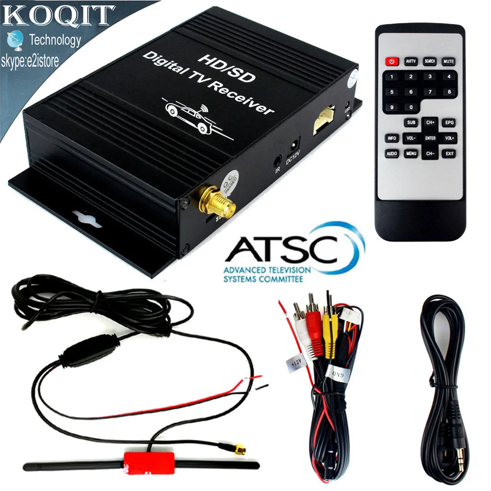 

Car Digital Terrestrial ATSC Receiver TV Tuner 4 Video Out Free HD/SD Channel On Car With Active Amplifier UHF VHF Antenna