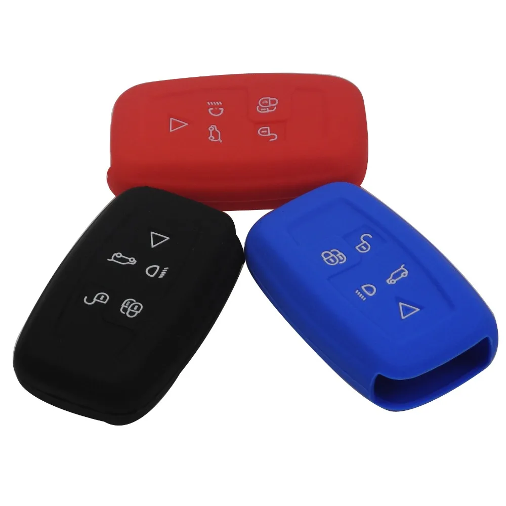 

jingyuqin New 5 Buttons Remote Silicone Rubber Key Fob Cover Case For Land Rover LR4 LR2 Discovery Smart Key Case