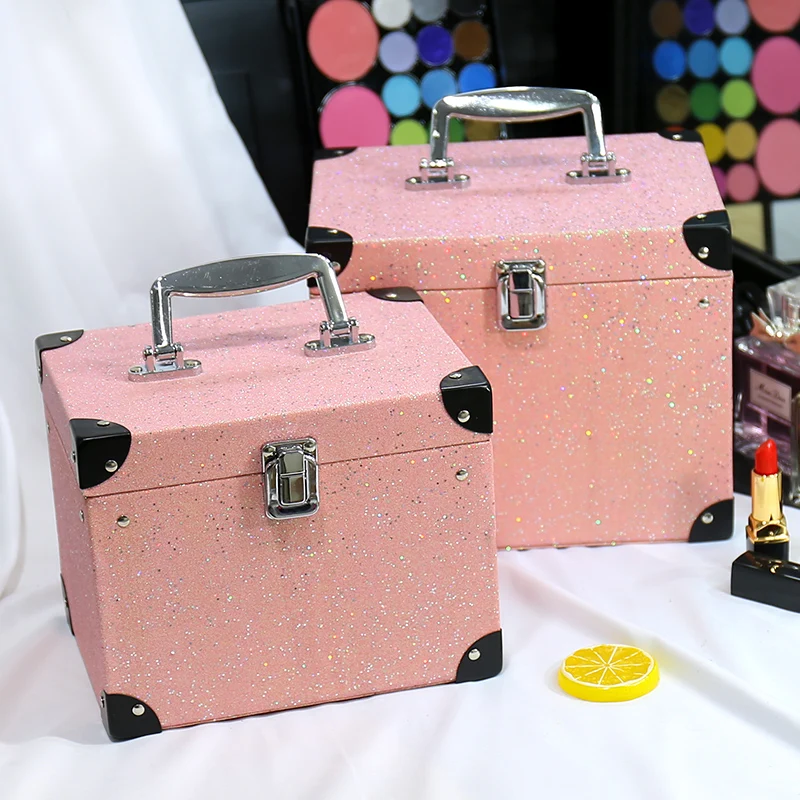 Women Cosmetic Case Square Flat Box Type Generous Portable Solid Clasp