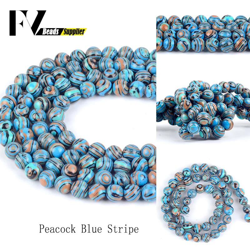

Round Peacock Blue Stripe Stones For Jewelry Making 4mm-12mm Round Spacer Beads Diy Beadwork Handicraft Accessories Wholesale