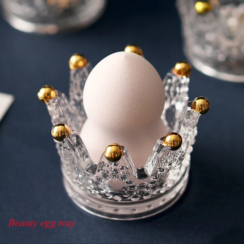 wholesale Creative glass crown candlestick embossed ring beauty egg tray put cosmetic egg shelf jewelry storage box