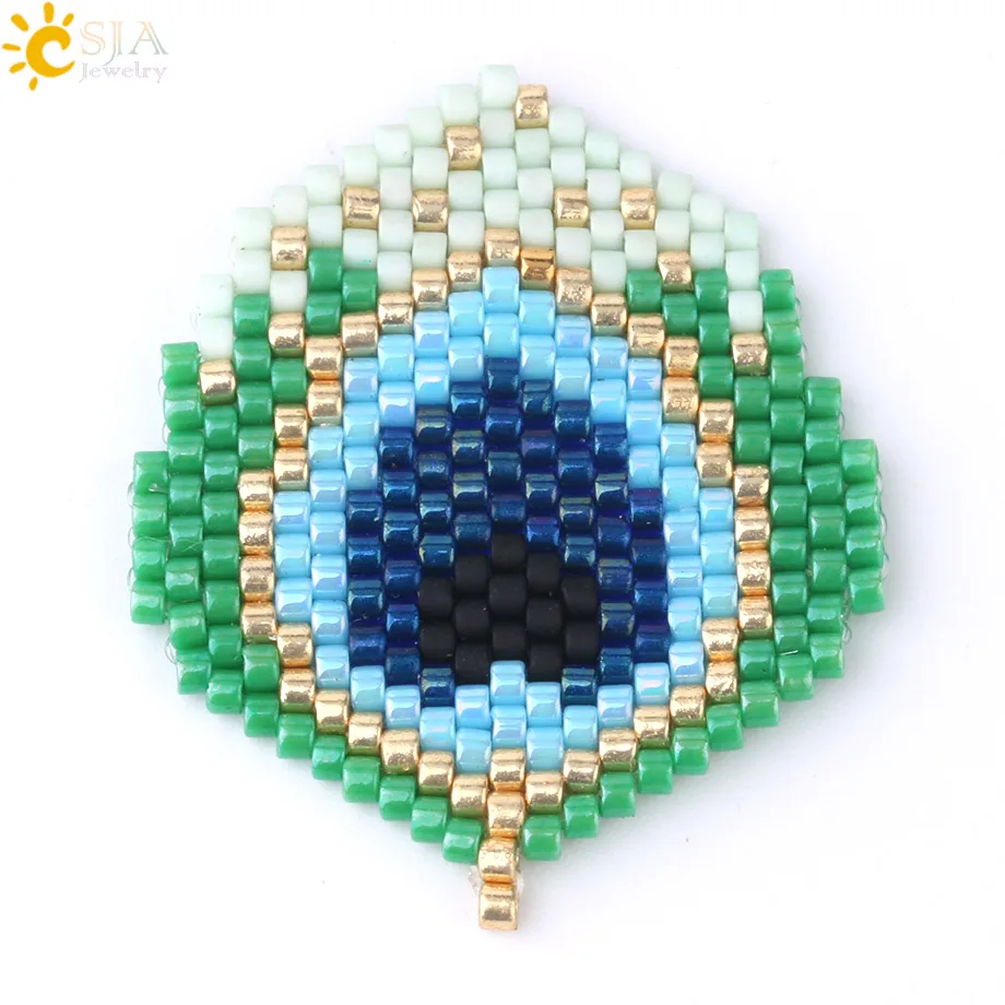 CSJA Peacock Feather Shaped Charms Miyuki Seed Beads Braided Chic Pendant for Earring Necklace Bracelet DIY Making Jewelry S331 | Украшения