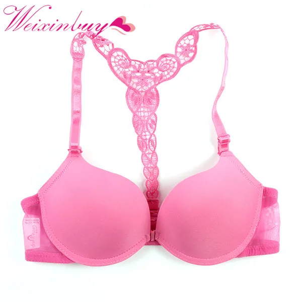 

WEIXINBUY Sexy Front Closure Smooth Bras Charming Lace Racer Back Racerback Push Up Bras