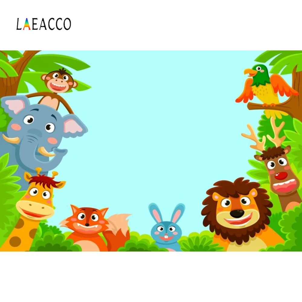 

Laeacco Cartoon Forest Animals Tree Party Portrait Photography Backgrounds Customized Photographic Backdrops for Photo Studio