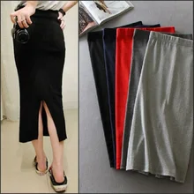 Korean Women Long Skirts High Waist Slim Thin Slit Skirt Saia Longa Rib Tight Package Hip Skirt  MY917