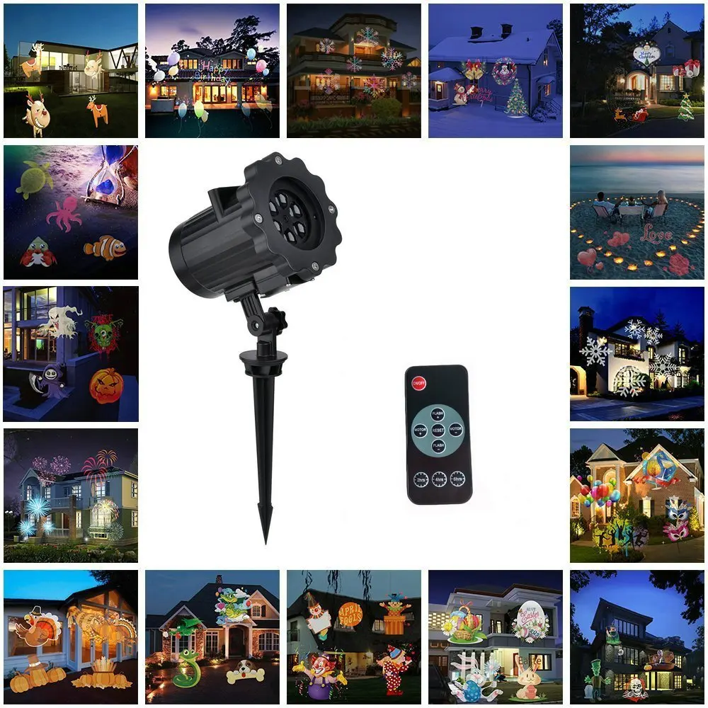 

Kmashi LED Projector Yard 16 film Replaceable wedding gift Lawn Lights Pattern rotating projection garden wall decoration lights
