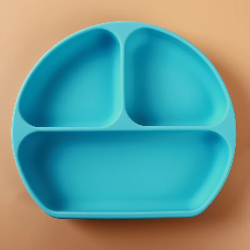 Детская посуда, креативная детская силиконовая тарелка с присоской, крепкая липкая разделенная пищевая тарелка, столовая посуда - Цвет: blue