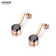 Модный aenine, черный CZ, круглый кристалл, серьги-гвоздики, ювелирное изделие, нержавеющая сталь, капля воды для женщин, букле D'oreille Femme AE18046