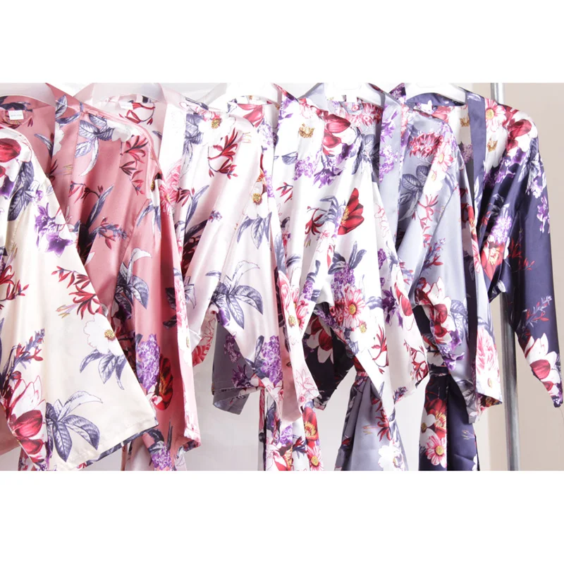 Floral satin Lady night sleepwear Silky Robe Kimono A2360