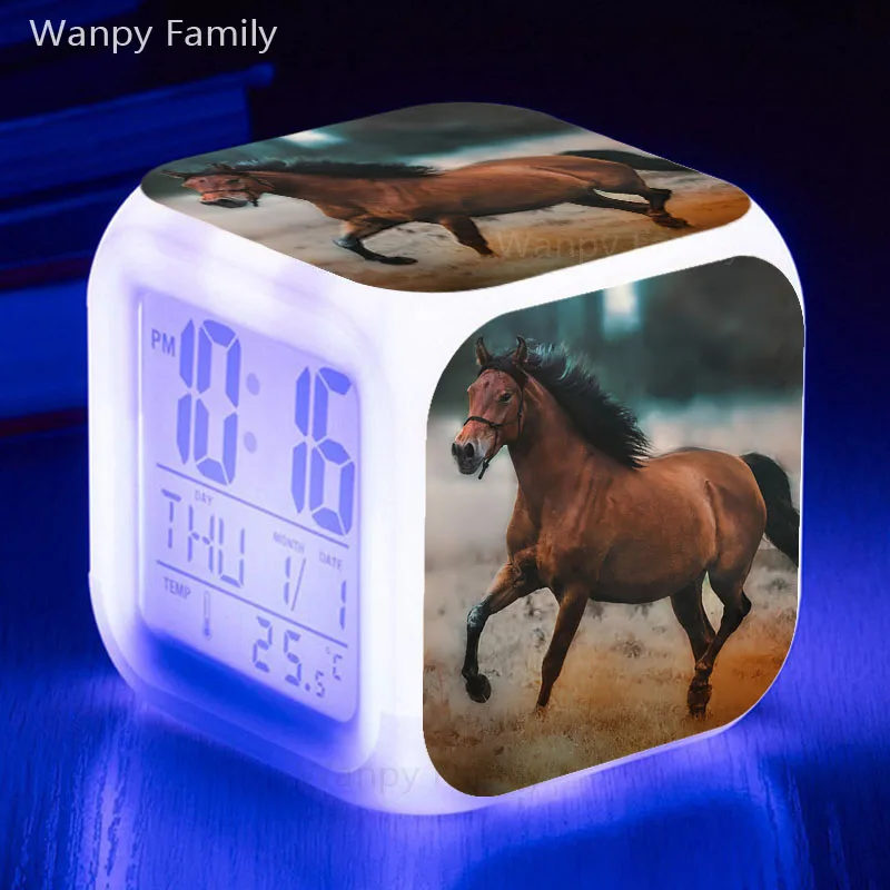 Будильник для бега лошади, 7 цветов, светящийся светодиодный цифровой будильник для детей, подарок на день рождения, Многофункциональный модный будильник