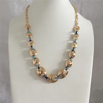 

CASUAL GOLD COLOR PLATING OVAL WITH ACETATE CIRCLE LINKED NECKLACE FOR WOMAN GIRL