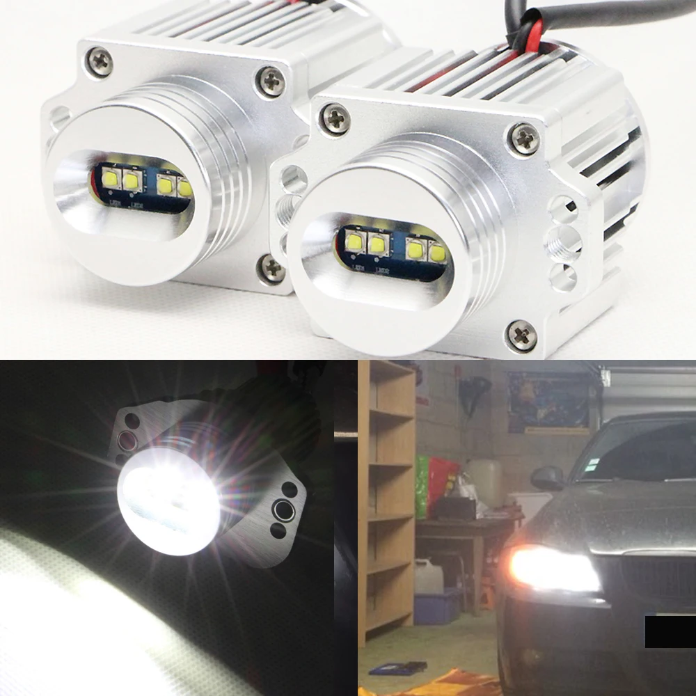 20W White 7000K LED Angel Eyes Halo Ring Marker Headlight Bulbs for BMW E90 E91 3 Series