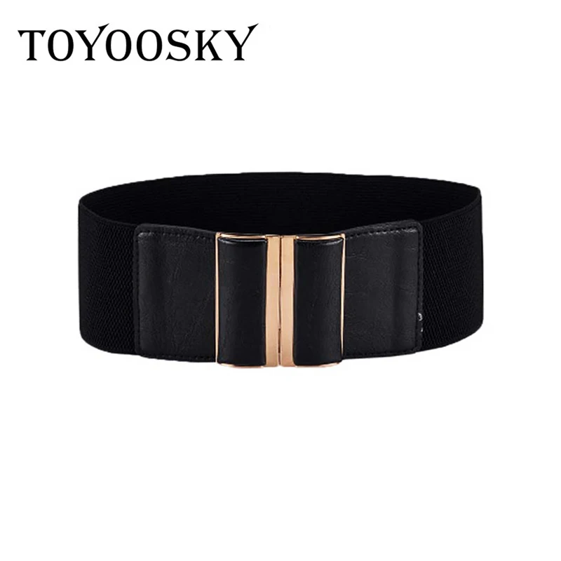 

2018 New Hot PU Leather Cummerbund Black Punk Elastic Wide Belt Square Buckle Cummberbund for Dress Decorate Women Waist Strap
