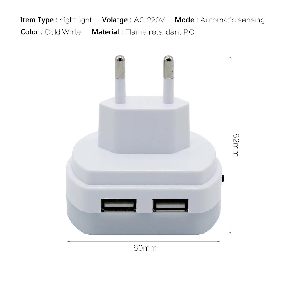 Новинка Светодиодный Светильник-ночник с 2 usb-портами для зарядки мобильного телефона, светильник с датчиком, атмосферная лампа 220 В для спальни, гостиной